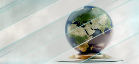 globe planet earth with diagonal creative pattern, neon striped 3d-illustration