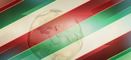 golden globe planet earth with diagonal creative pattern and neon stripes 3d-illustrationの写真素材