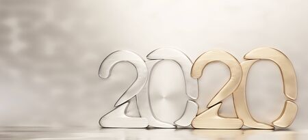 white golden bold letters 2020 3d-illustrationの写真素材