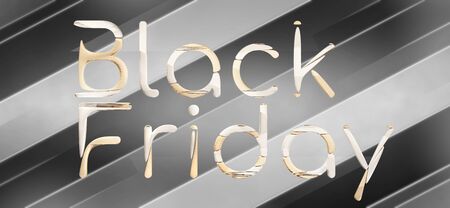 Black Friday thin letters golden design on dark background 3d-illustrationの写真素材