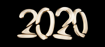 golden 2020 bold letters 3d-illustration