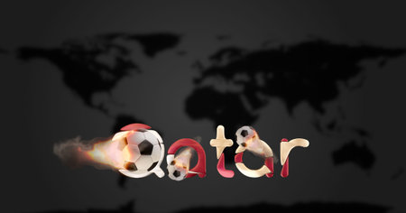 Qatar golden national colored bold letters fire and flames ball