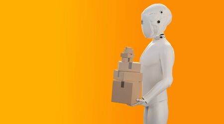 parcel package humanoid robot artificial intelligence 3d-illustrationの写真素材