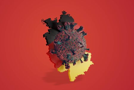 Germany outline and Coronavirus COVID-19 Virus cell. Corona Virus detail symbolic. 3d-illustrationの写真素材