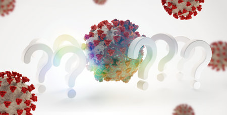 question marks Coronavirus Covid-19 symbolic 3d-illustrationの写真素材