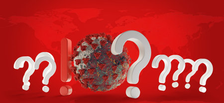 question marks and exclamation mark Coronavirus COVID-19 symbolic 3d-illustration.の写真素材
