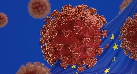 Coronavirus and flag of Europe 3d-illustrationの写真素材