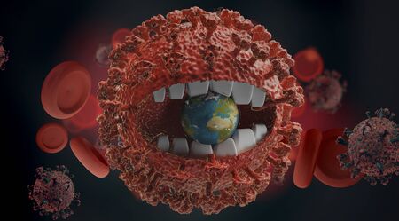virus with teeth eats the earth.3d-illustration.の写真素材