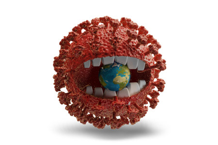 virus with teeth eats the earth.3d-illustration.