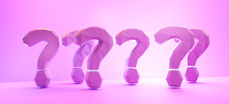 question marks pink purp design background 3d illustrationの写真素材