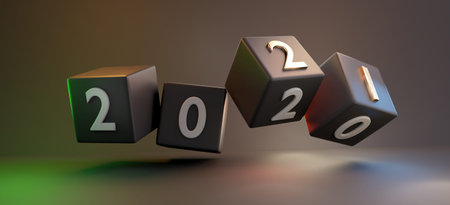 2021 golden dark cubes 3d illustration