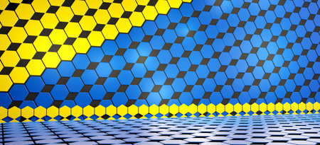 creative concept of hexagonal background in the colors of the European flag 3d-illustration
