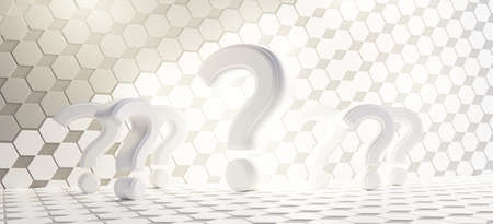 light gray white design. question marks hexagonal grid design background 3d illustration