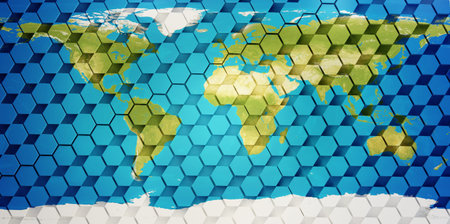 world map hexagonal creative design background 3d illustration.