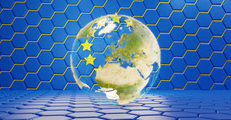 design of Europe 3d-illustration with globe. hexagonal pattern.