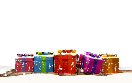 festive christmas gifts background 3d illustrationの写真素材