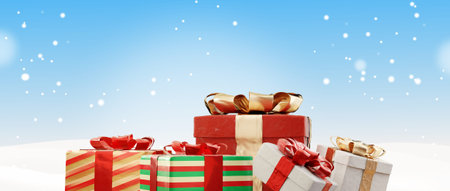 festive christmas gifts 3d illustration backgroundの写真素材