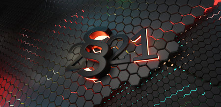 paragraph and 2021 concept. red bright lights as warning or danger concept. 3d illustration hexagonal backgroundの写真素材