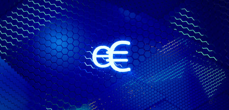 concept of E-Euro, Europe, e-Euro currency hexagonal grid background 3d-illustrationの写真素材