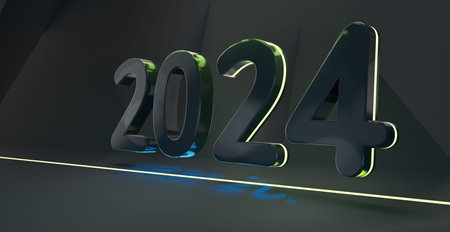 2024 symbol dark green light 3d illustration