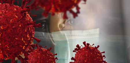 young man, european, with face mask, virus. 3d illustrationの写真素材