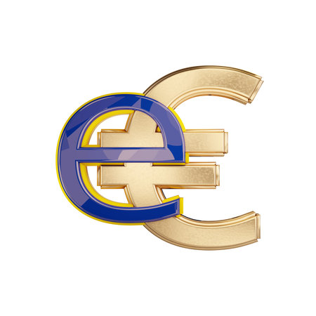 symbol of the digital currency E Euro symbolic Euro design 3d-illustrationの写真素材