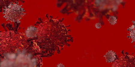 red virus cells 3d illustration backgroundの写真素材