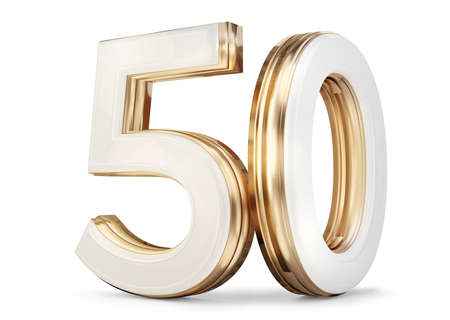50 white golden symbol isolated 3d illustrationの写真素材