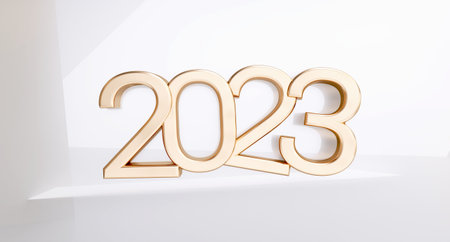 2023 golden symbol 3d illustration metallic numberの写真素材
