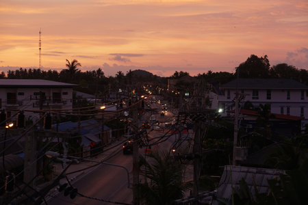 Early evening in Thailand on the island Koh Samui, Samui Town Center Bo Put, Surat Thani, Thailand, April 25, 2021のeditorial素材