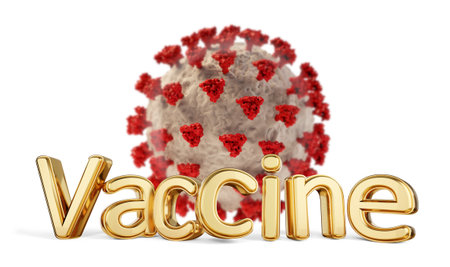 vaccine golden bold letters and Coronavirus 3d illustrationの写真素材