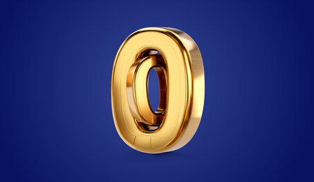 number zero 0 golden bold letters symbol 3d illustrationの写真素材