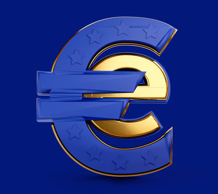 E-euro symbol blue golden 3d illustration