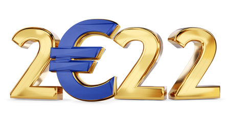 year 2022 bold golden and Euro symbolic 3d-illustration