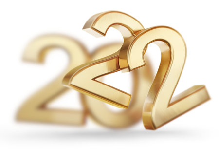 2022 golden symbol bold letters isolated on white 3d illustration
