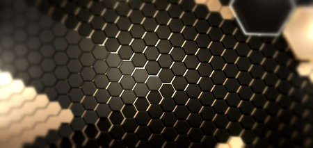 slightly blurred hexagonal black and golden abstract background 3d-illustration