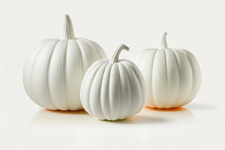 Three white pumpkins on a white background. 3D illustration.の素材