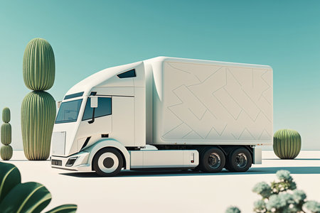 a white truck, transport on the road, fictional vehicle and location. Generative AIの素材