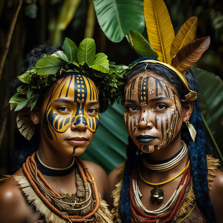 Native American indigenous young women or girls or teenagers, fictional people and place. Generative AIの素材