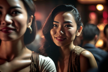 young asian adult female woman girl, friendly smiling dark tanned skin, asian girl, slim with dark hair and dark eyes, fictional place. Generative AIの素材