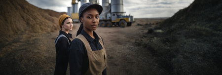 multi-ethnic women factory or mine workers, fictional place and jobの素材