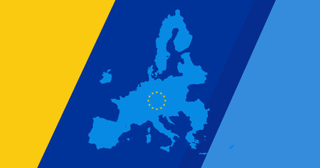 European Union, blue yellow background, Europe EUの写真素材