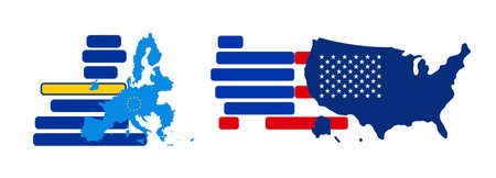 creative symbol of the European Union EU and USA United States of America as map shapeの写真素材