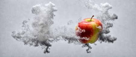 red apple with smoke or dust or pesticide haze creative abstractの素材