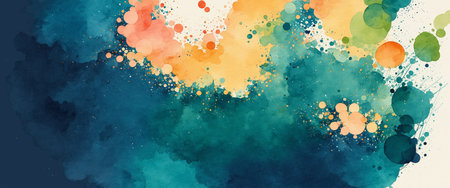 teal and coral ink clouds colliding on canvas with splattered gradients and watercolor textureの素材