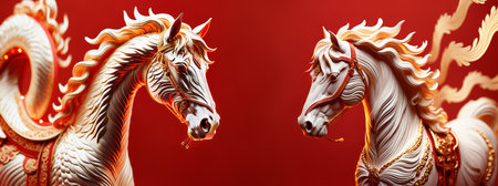 two majestic white horses symbolizing Chinese New Year 2026の素材