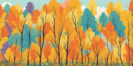 colorful autumn forest with vibrant leavesの素材
