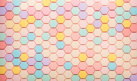 hexagonal pastel wall panel with colorful geometric arrangementの素材