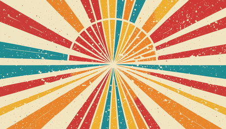 retro sunburst with colorful striped backgroundの素材