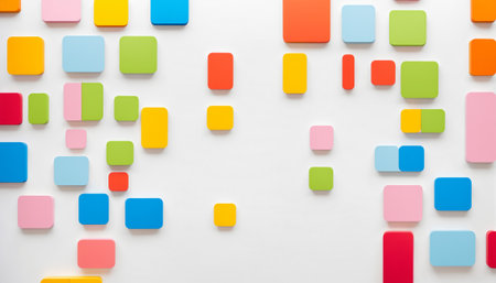 bright colorful abstract background with scattered rounded squares minimal designの素材